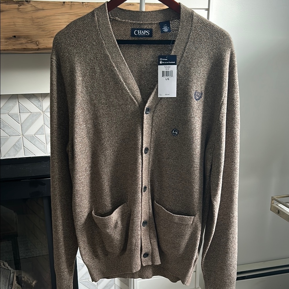 Chaps Brown Cardigan Sweater Classic Knit